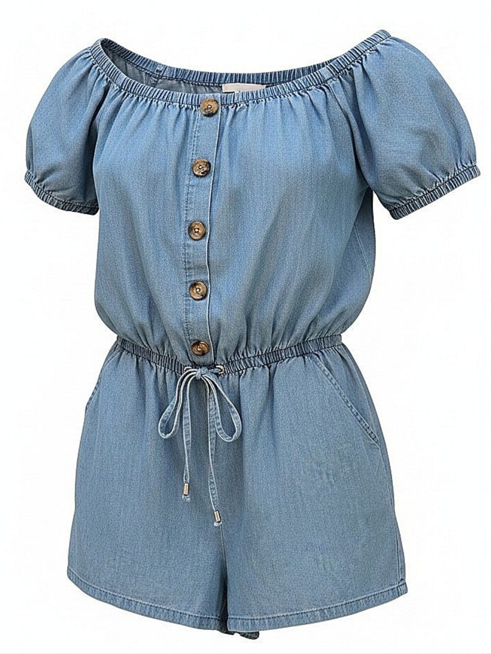 NWT! Guess Chambray Off-Shoulder Romper in Light Blue